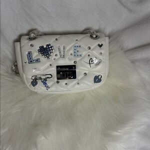 🔴💲Aldo White Crossbody Bag with Blue Embellishments
